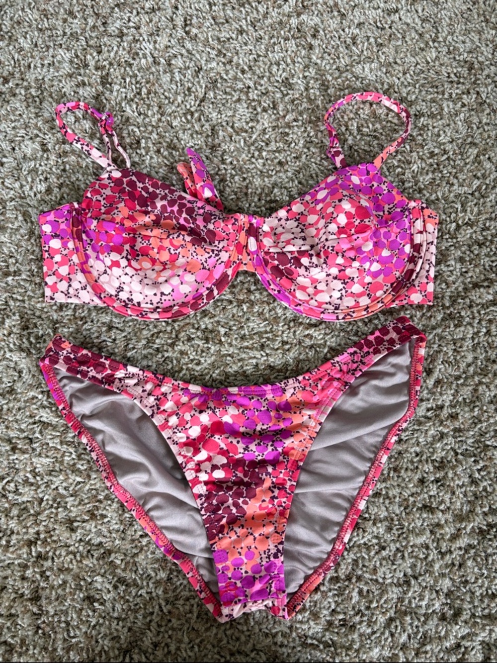 Bikini Block Brazilian NWOT size large Pink & Purple Dot Print Bikini Set